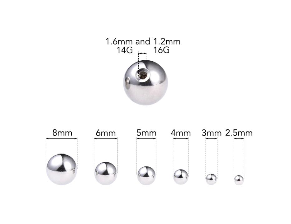 Bolas de Piercings de Acero Quirúrgico 1.2mm/1.6mm   100uds./Lote