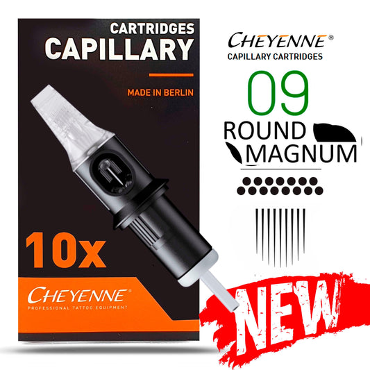 9RM – AGUJAS DE TATUAJES ROUND MAGNUM CAPILLARY CARTUCHOS CHEYENNE 10uds.