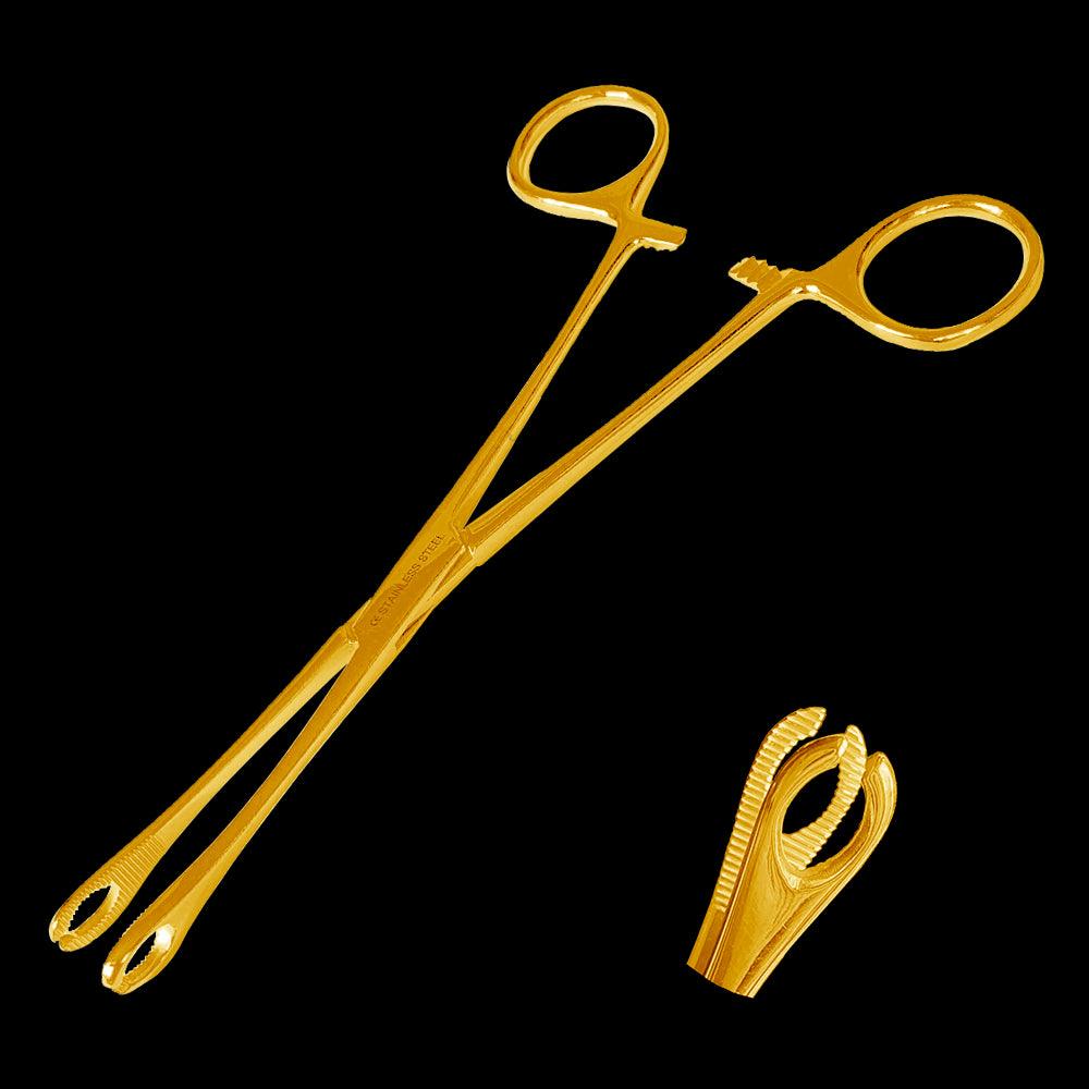 Mini pinza forceps ovalada abierta chapado en oro 24k