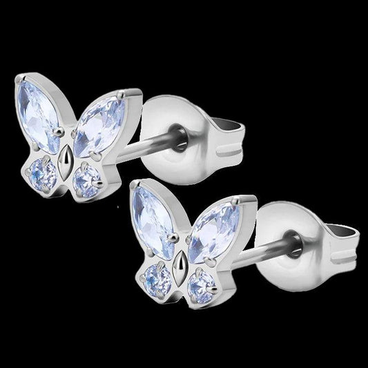 Pendientes de Titanio ASTM F136 estilo Mariposa con Cristales - Tienda Tattoo