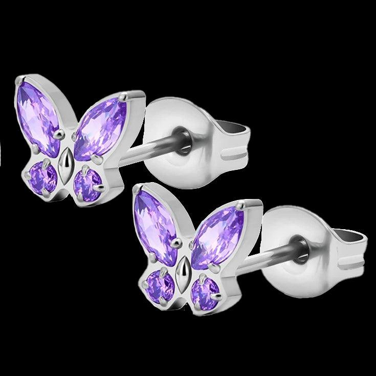 Pendientes de Titanio ASTM F136 estilo Mariposa con Cristales - Tienda Tattoo