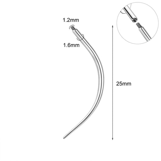 Pin de Insertion Curvado de Titanio para Piercing de Rosca Interna - 1.2/1.6mm - Tienda Tattoo