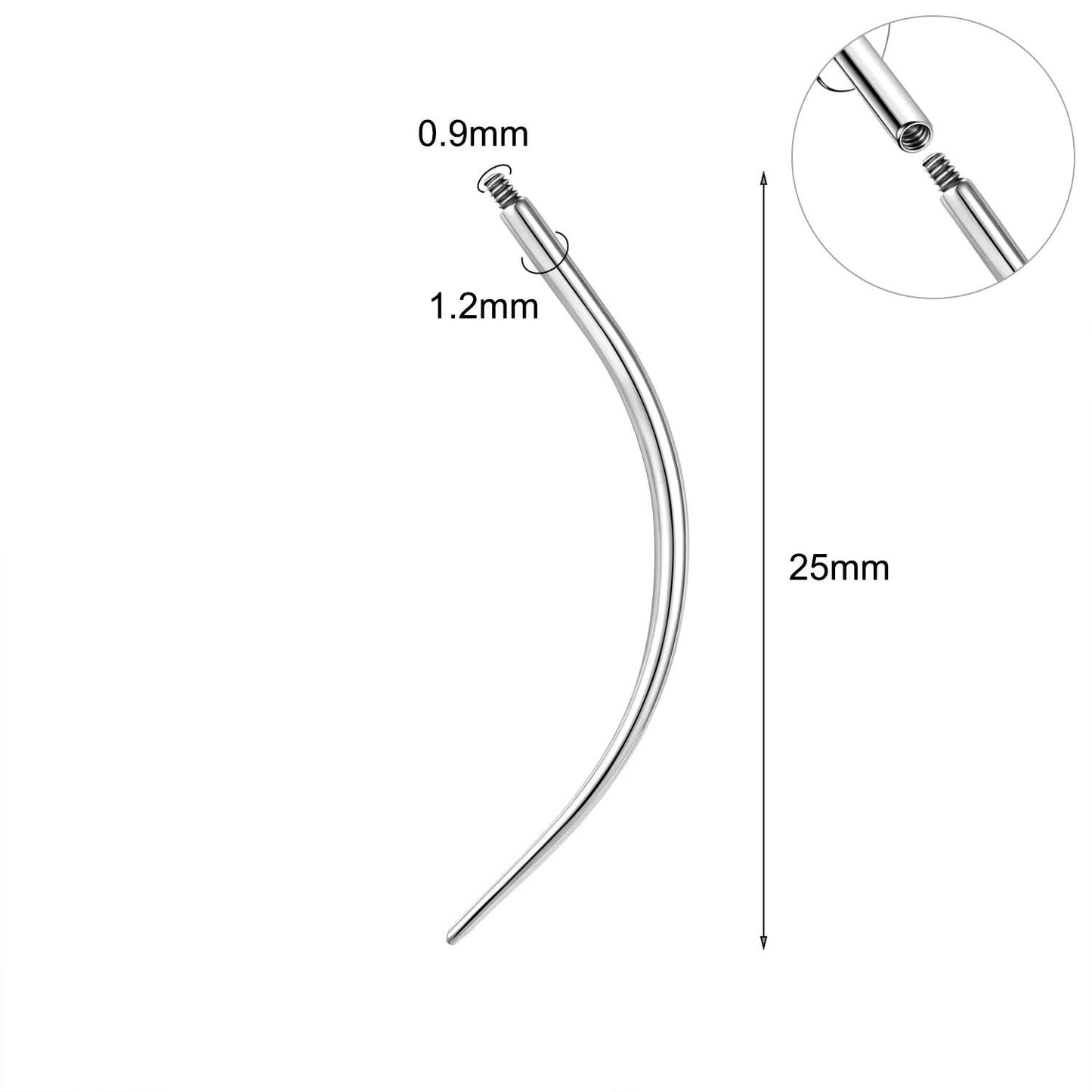 Pin de Insertion Curvado de Titanio para Piercing de Rosca Interna - 0.9/1.2mm - Tienda Tattoo