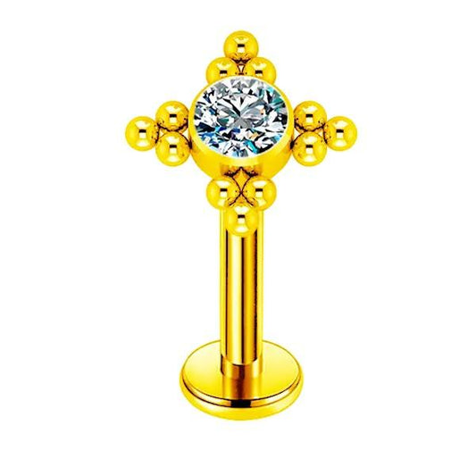 Piercing Hélix Titanio ASTM F136 Bañado en Oro con Cristal - Tienda Tattoo