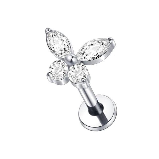 Labret de Titanio G23 con Mariposa y Brillantes - Tienda Tattoo