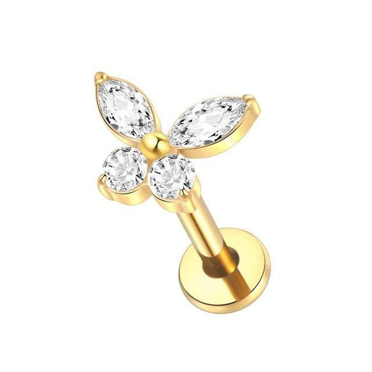 Labret de Titanio G23 con Mariposa y Brillantes - Tienda Tattoo