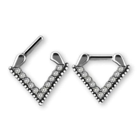 Piercing para el Septum de Acero Quirúrgico en forma de V con Zirconia Cúbica - Tienda Tattoo