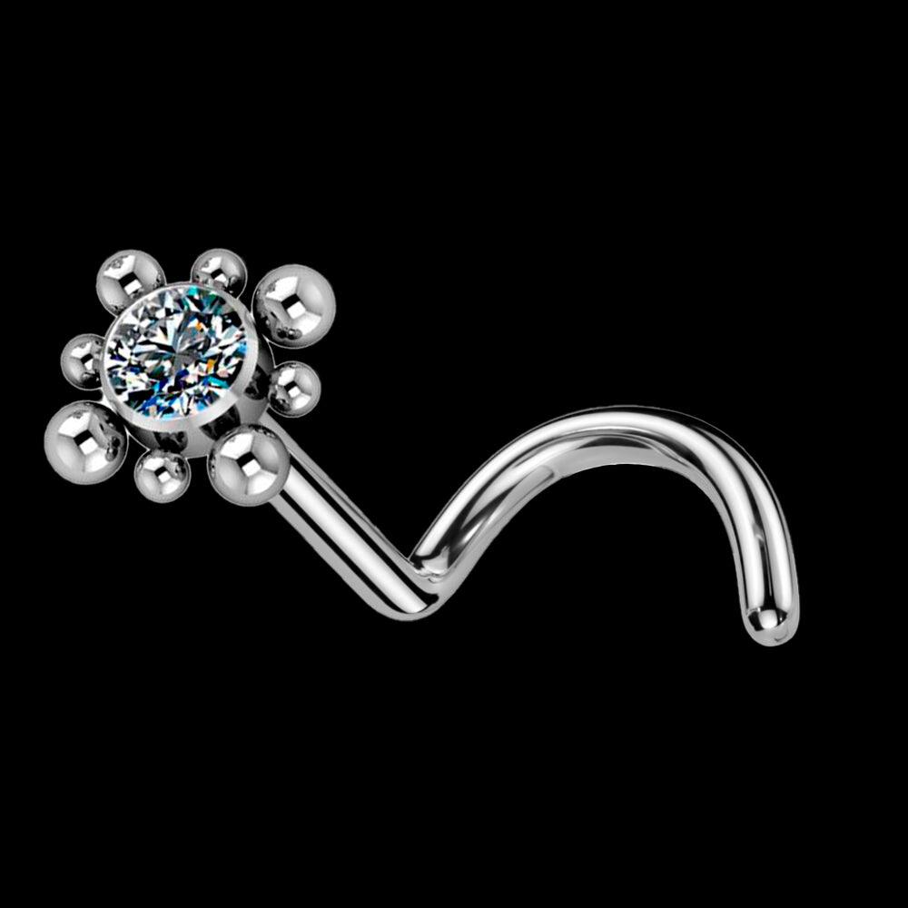 Nostril de Titanio ASTM F-136 con Bolitas y Cristal Premium Zirconia - Tienda Tattoo