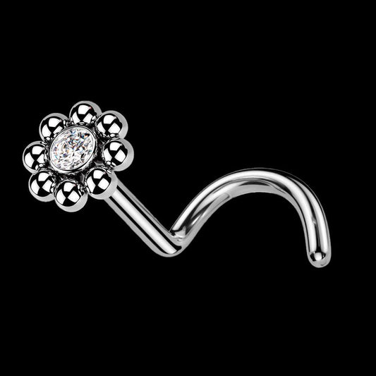 Piercing para Nariz de Titanio ASTM F-136 estilo Flor y Cristal Premium Zirconia - Tienda Tattoo