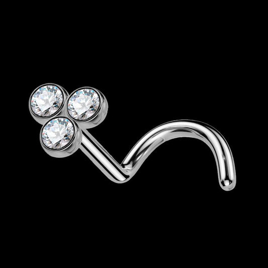 Piercing para Nariz de Titanio ASTM F-136 con Tres Cristales Premium Zirconia - Tienda Tattoo