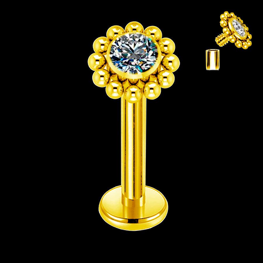 Piercing Hélix Titanio ASTM F136 Bañado en Oro con Cristal Premium Zirconia - Tienda Tattoo