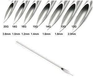 Agujas de Piercings  Americanas 100 UDS. estériles desechables 12g/13g/14g/15g/16 g/18g/20g